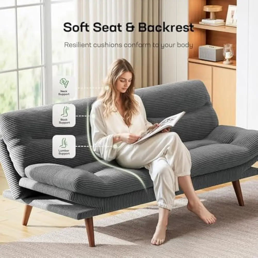 Futon Sofa Bed With Adjustable Backrest And Armrests