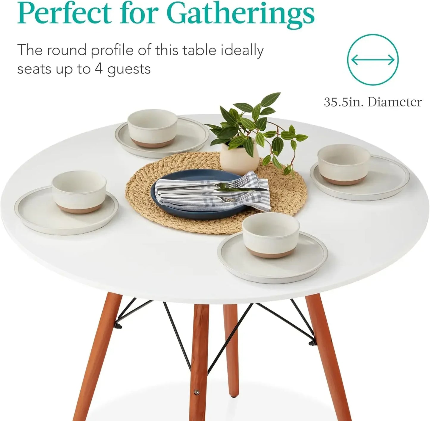 Round Dining Table Mid Century Modern for Two to Four