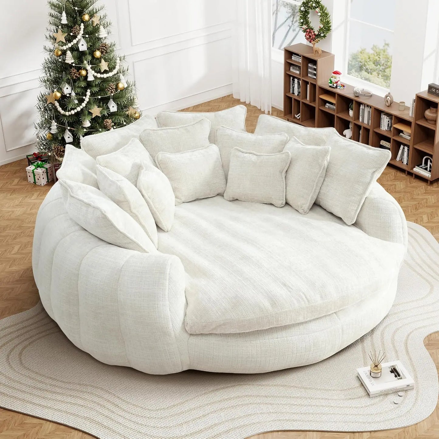 Sofa Bed With Chaise Lounge Chenille Upholstered Modern Couch