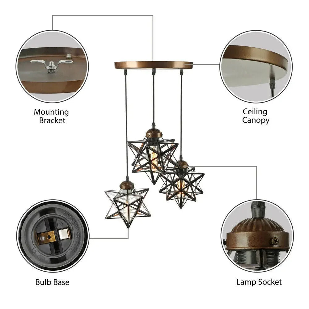 Moravian Star Pendant Chandelier Clear Glass Shade
