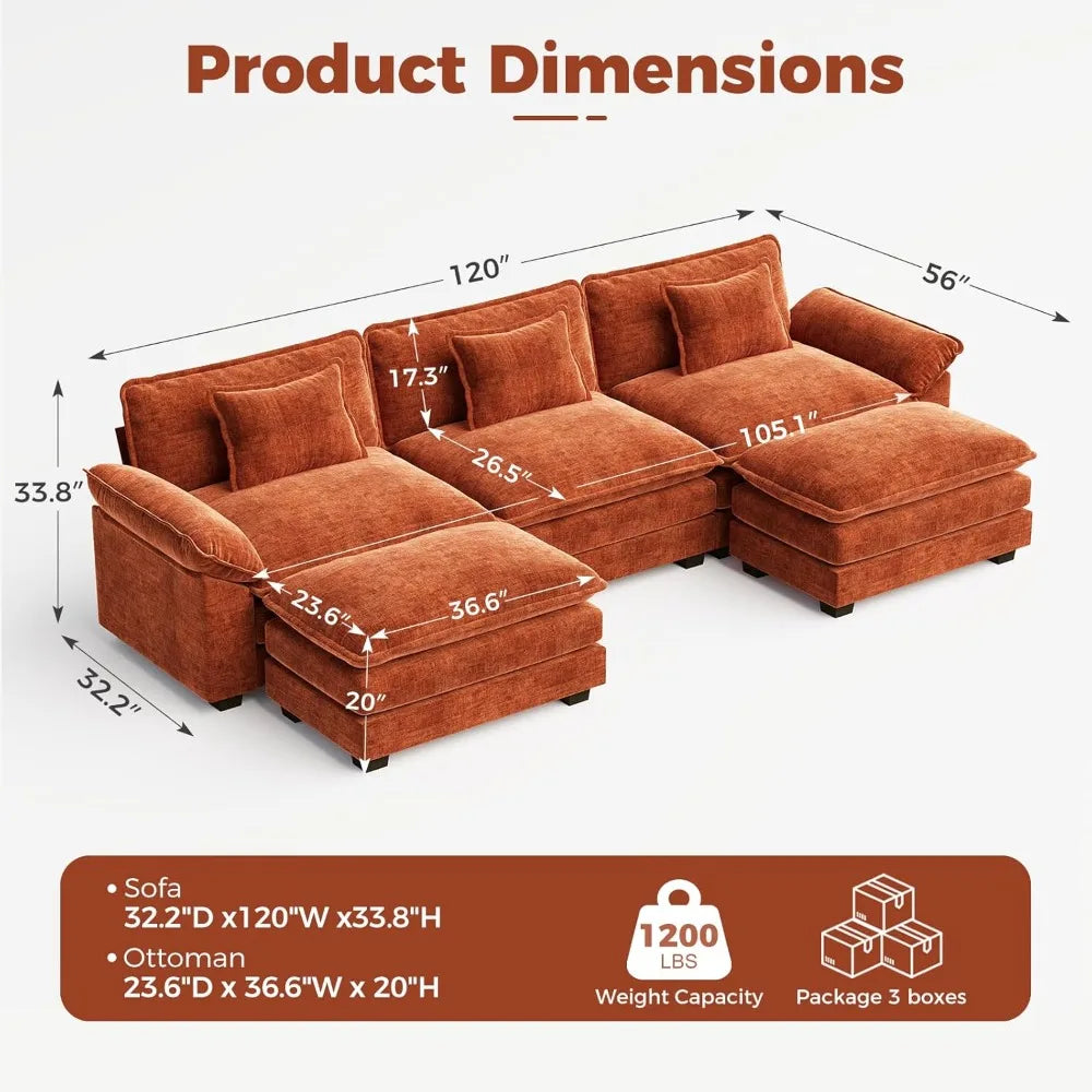 Modular Sectional Sofa With Movable Ottomans For Flexible Configurations