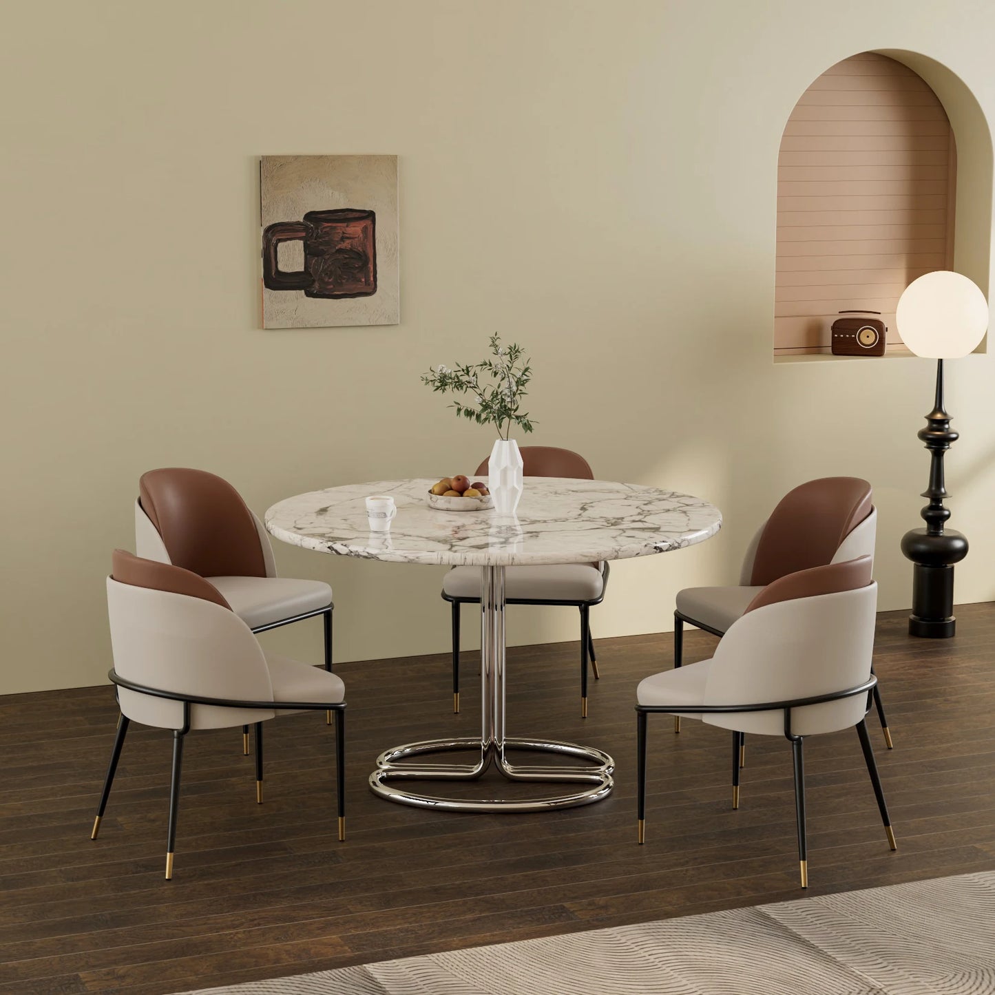 Set Of 2 Luxurious Upholstered Dining Chairs In Microfiber Leather