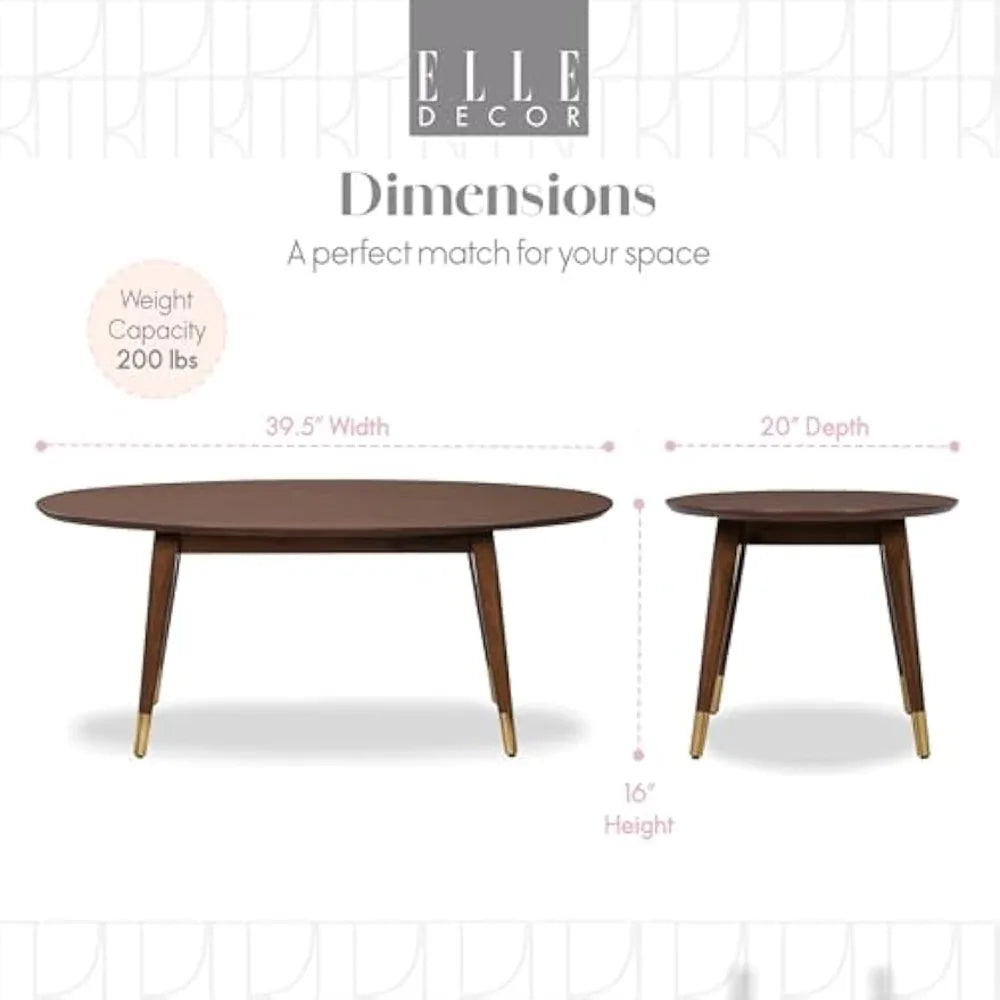 Mid Century Modern Oval Coffee Table With Brass Feet