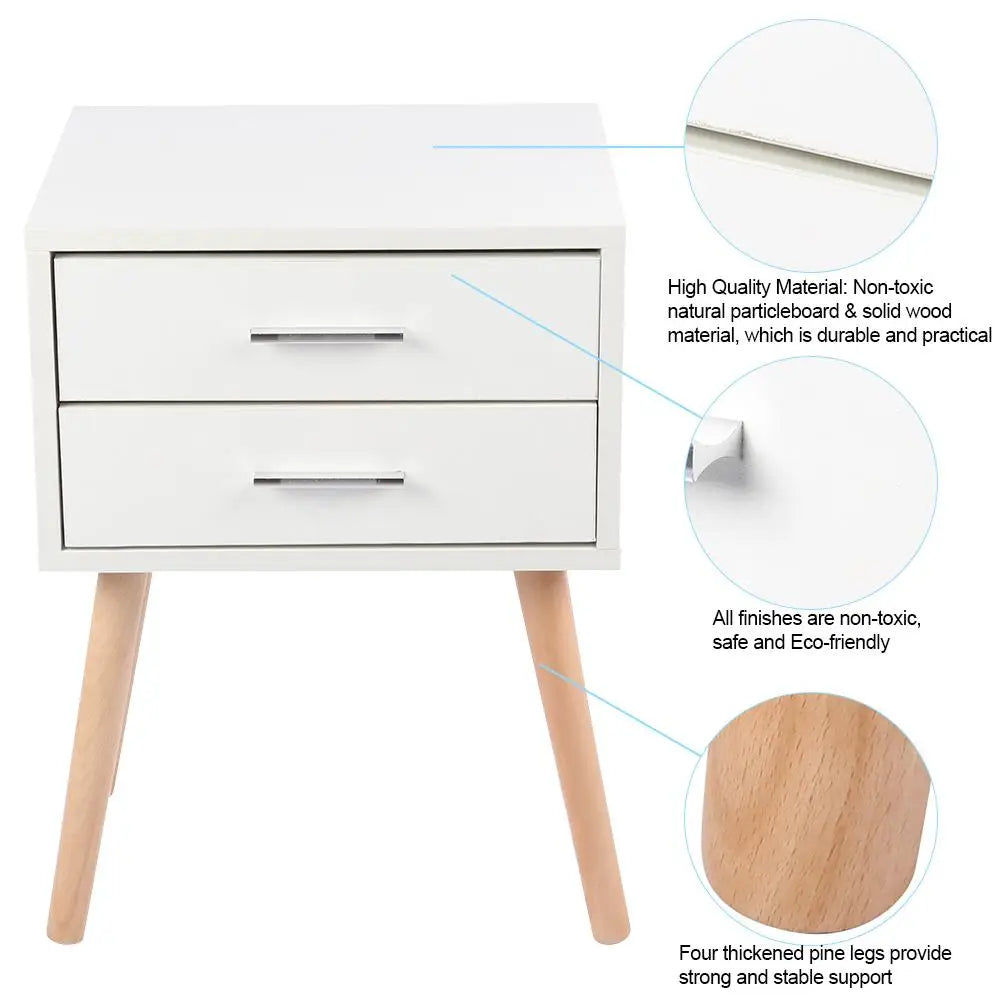 Two Drawer Nightstand with Bedside Storage Cabinet