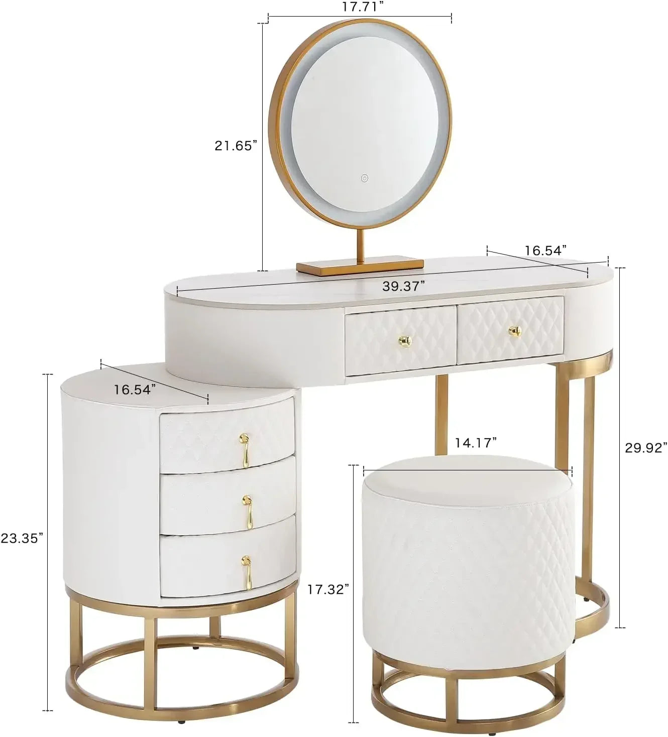 ExquisitelyPremium Faux Leather Vanity Desk Set With Integrated LED BrightMirror