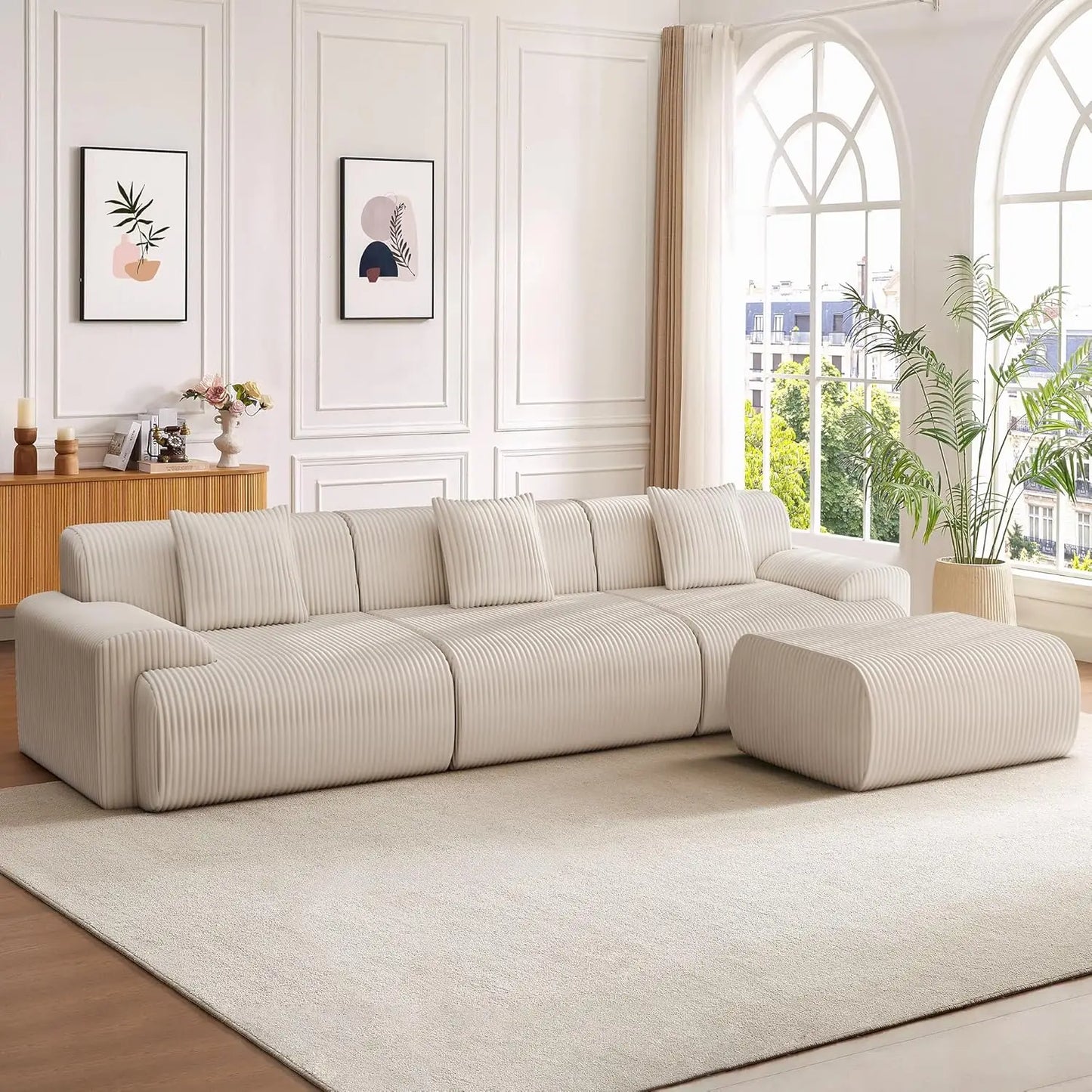 Modern L Shaped Sectional Sofa With Ottoman Corduroy Couch