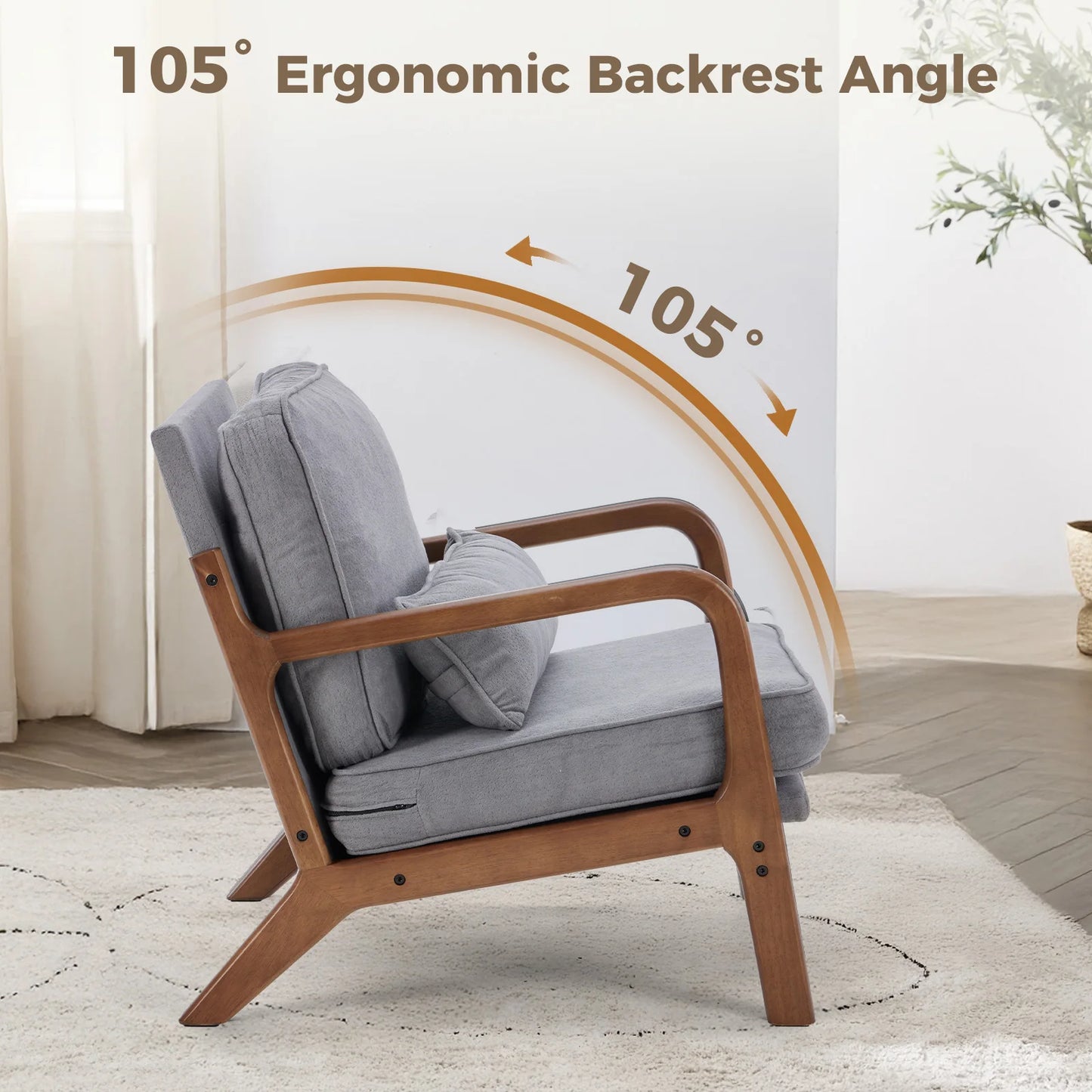 JHK Mid Century Modern Armchair With Solid Wood Frame