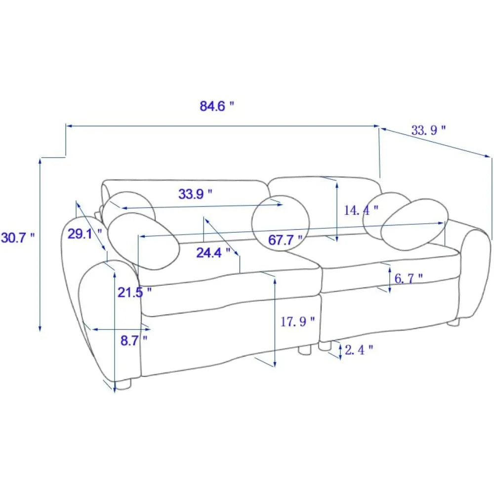 Modern Curved Chenille Sectional Sofa With 5 Decorative Pillows