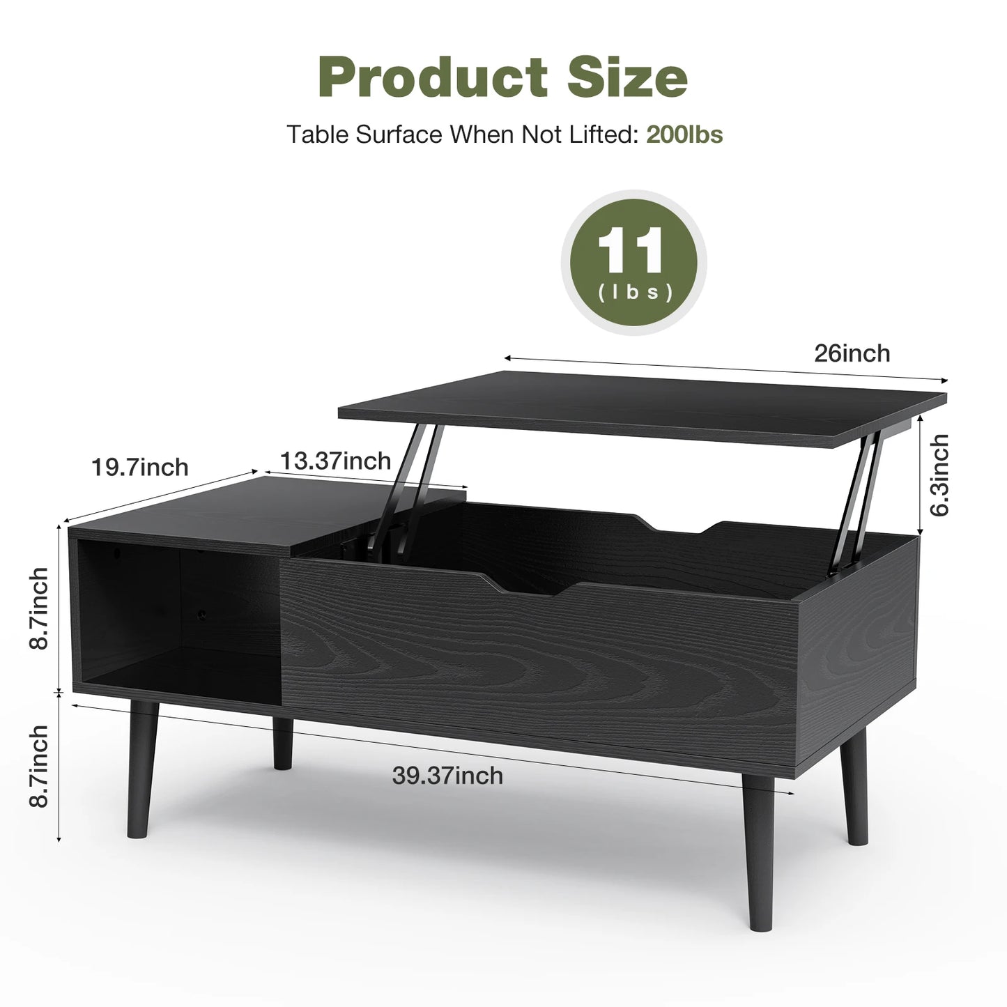JHK Lift Top Coffee Table With Storage And Adjustable Desk