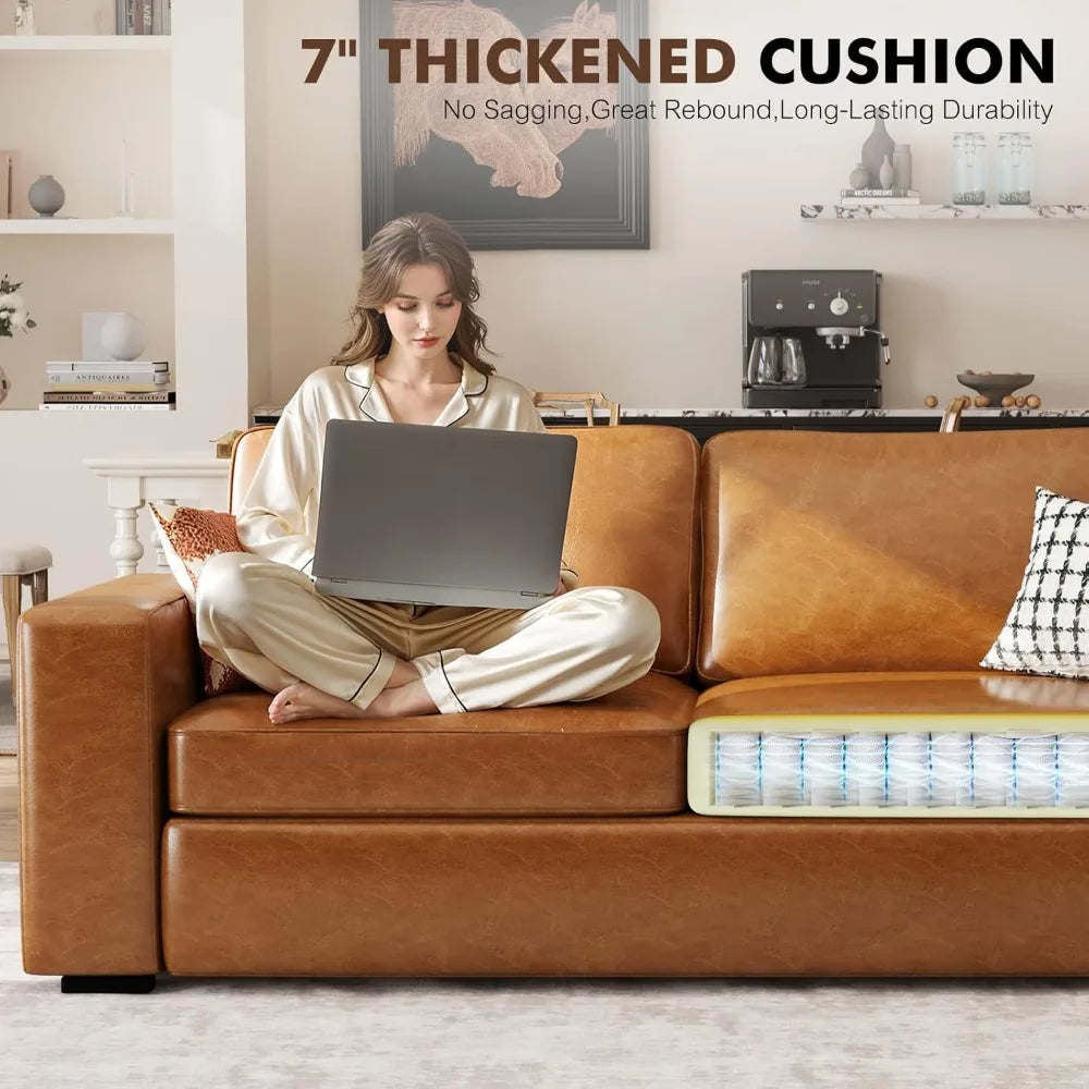 Mid Century Modern Sofa In Faux Leather With Cushions