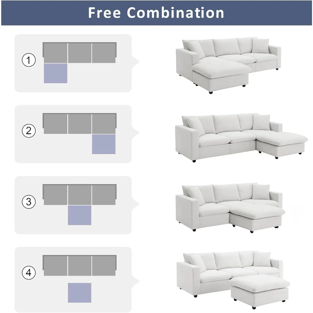 Cloud Couch L Shaped Sectional With Convertible Ottoman And Pillows