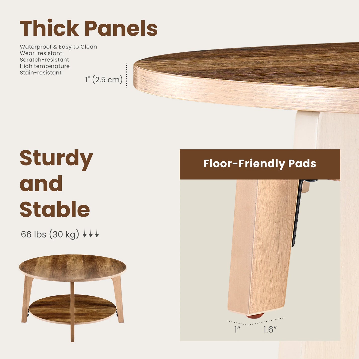 JHK Wood Coffee Table Modern Design With Storage Two Tier