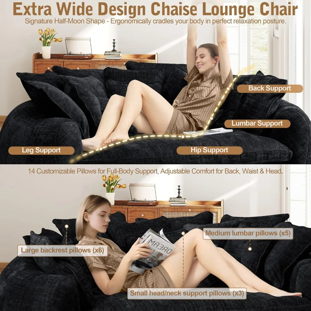 Sofa Bed With Chaise Lounge Chenille Upholstered Modern Couch