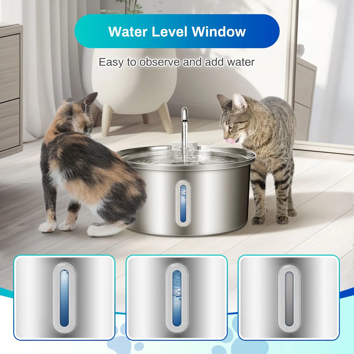 Cat Water Fountain Stainless Steel With Quiet Pump