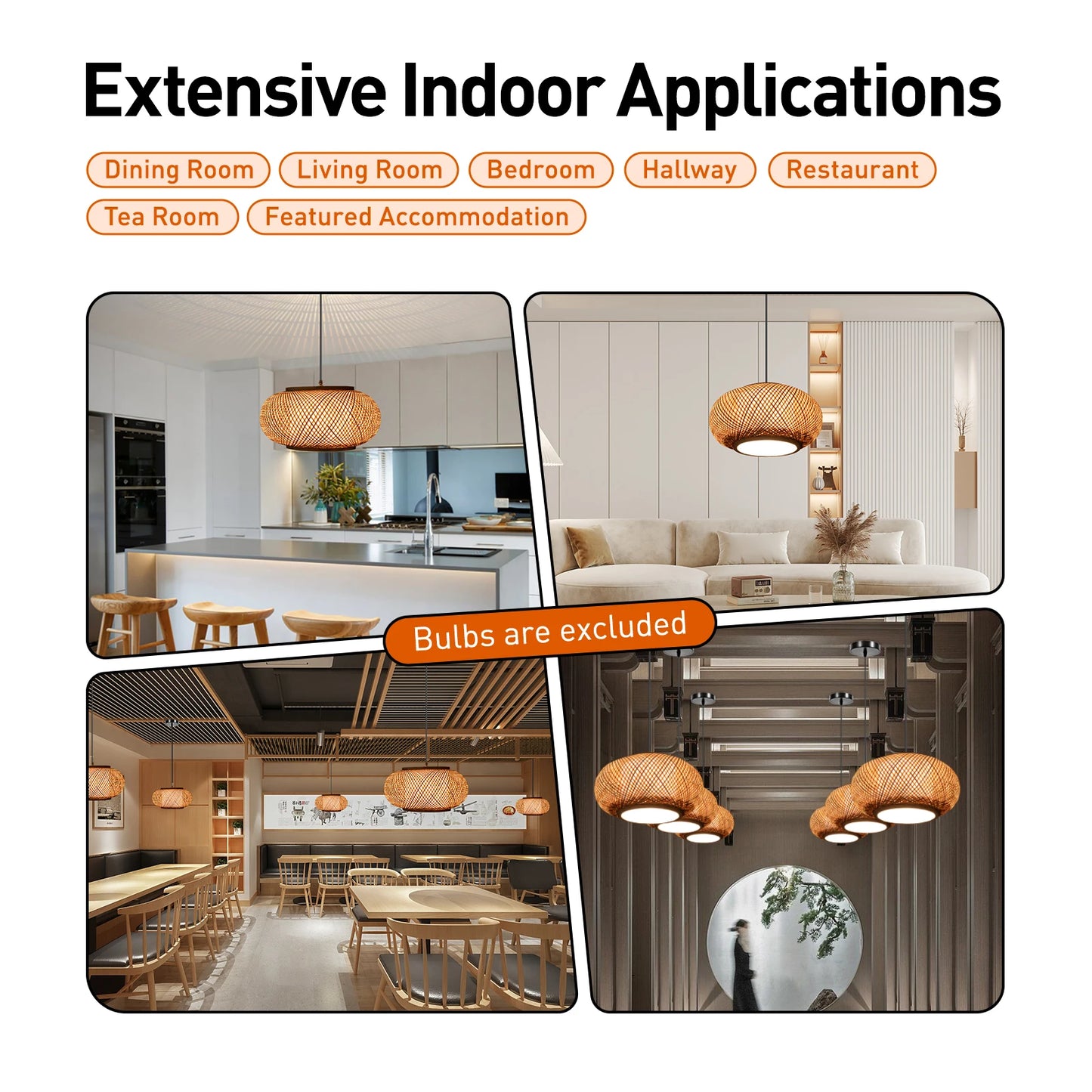 Bamboo Pendant Light Boho Ceiling Lamp Fixture for Decor