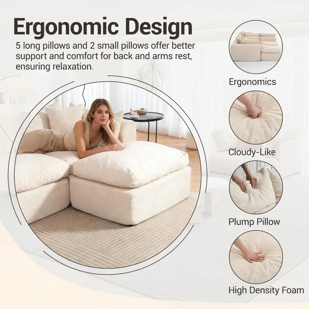 Cloud Modular Sectional Sofa With Ottoman And Deep Fluffy Seat