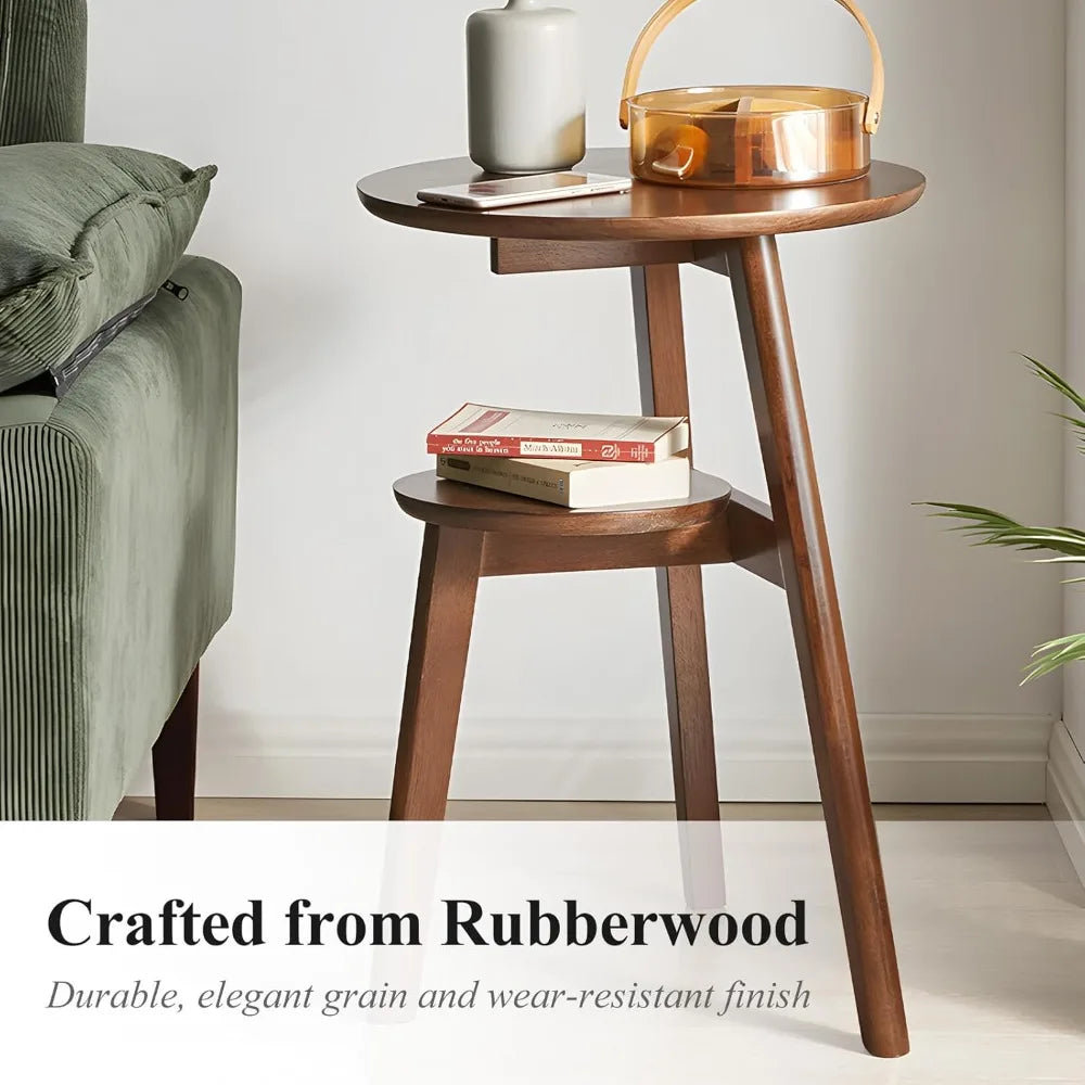 Mid Century Modern Round Oak End Table Two Tier