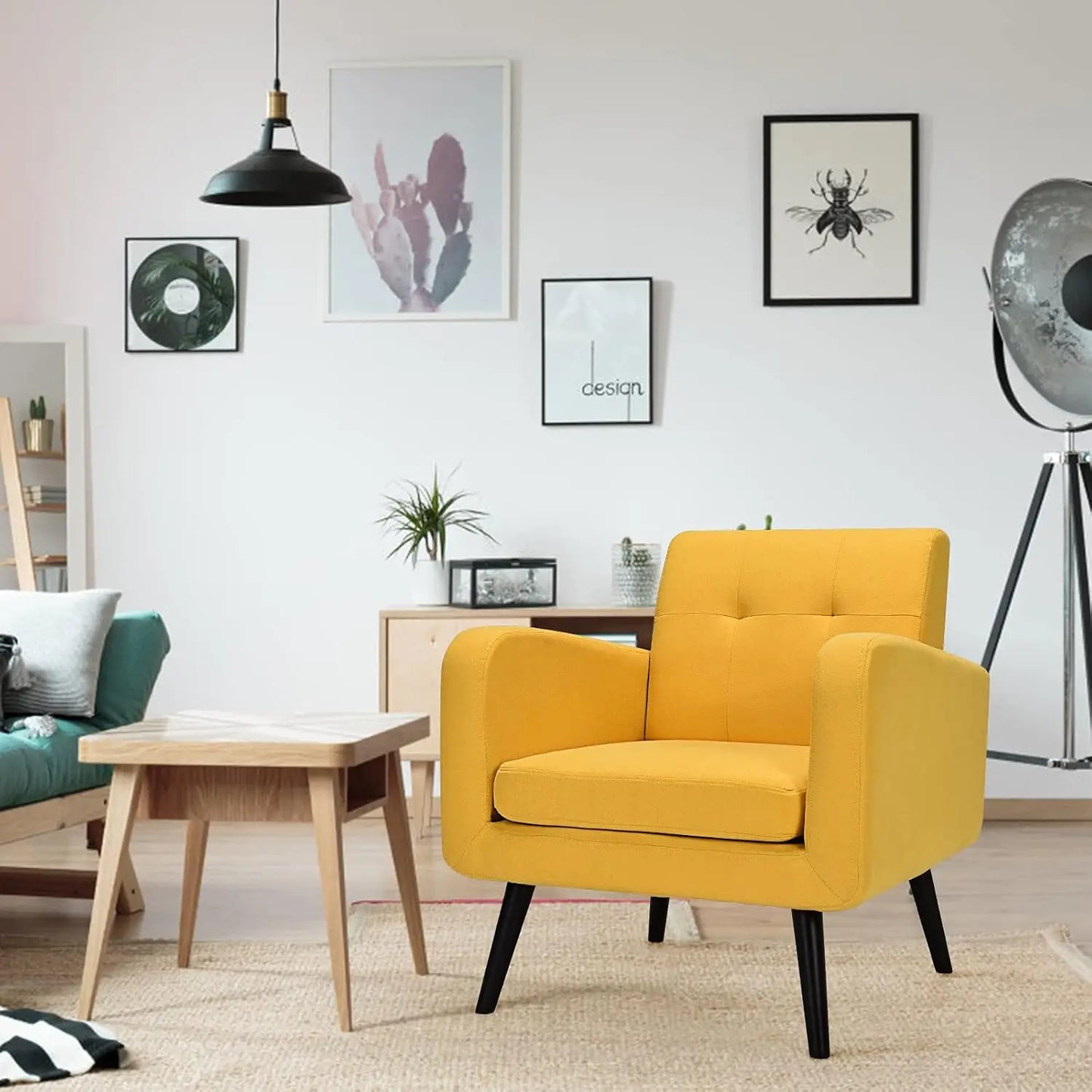 Tufted Linen Accent Chair Modern Armchair For Living Room