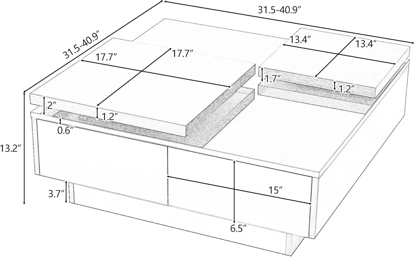 Movable Square Coffee Table With Hidden Drawers And Storage