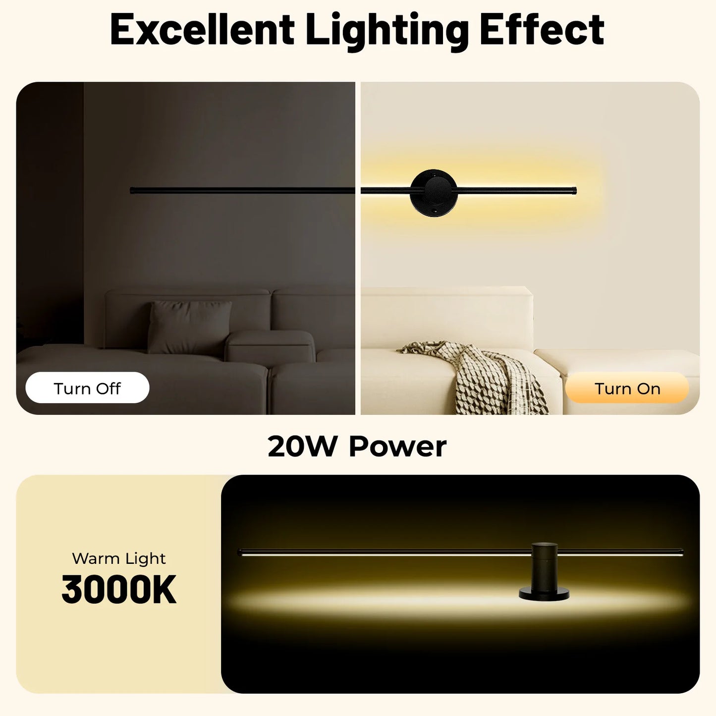 Linear LED Wall Lamp Warm Light For Indoor Outdoor Use