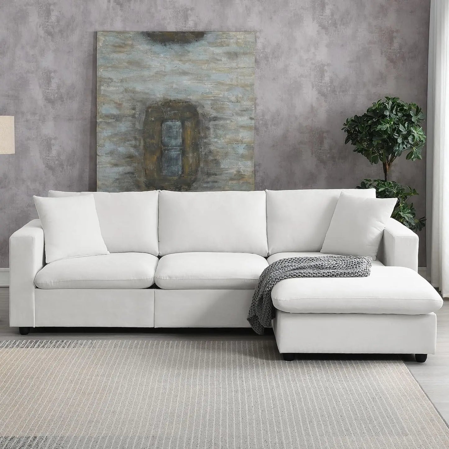 Cloud Couch L Shaped Sectional With Convertible Ottoman And Pillows