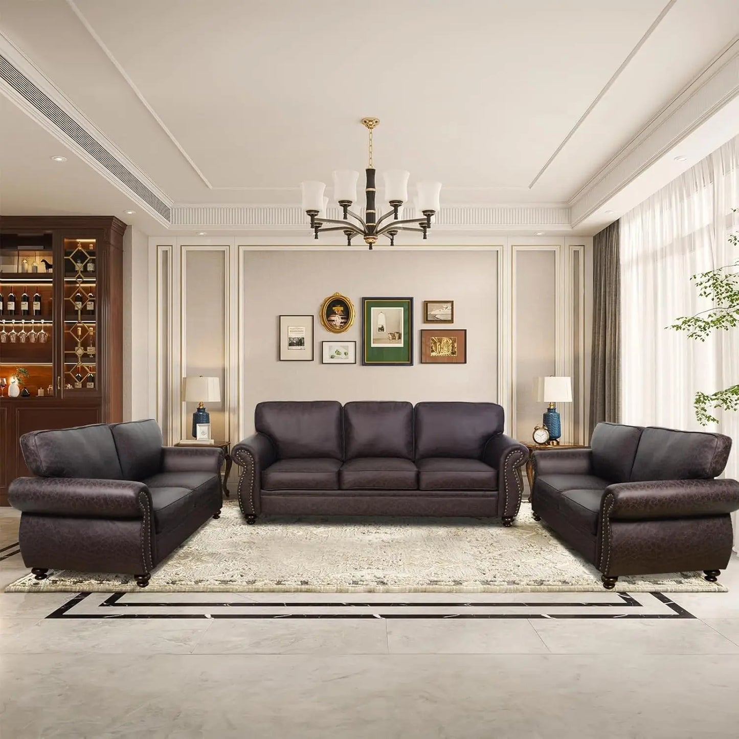 Mid Century Loveseat With Rivet Accents Removable Cover Solid Wood