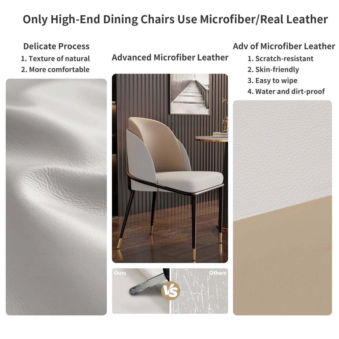 Set Of 2 Luxurious Upholstered Dining Chairs In Microfiber Leather