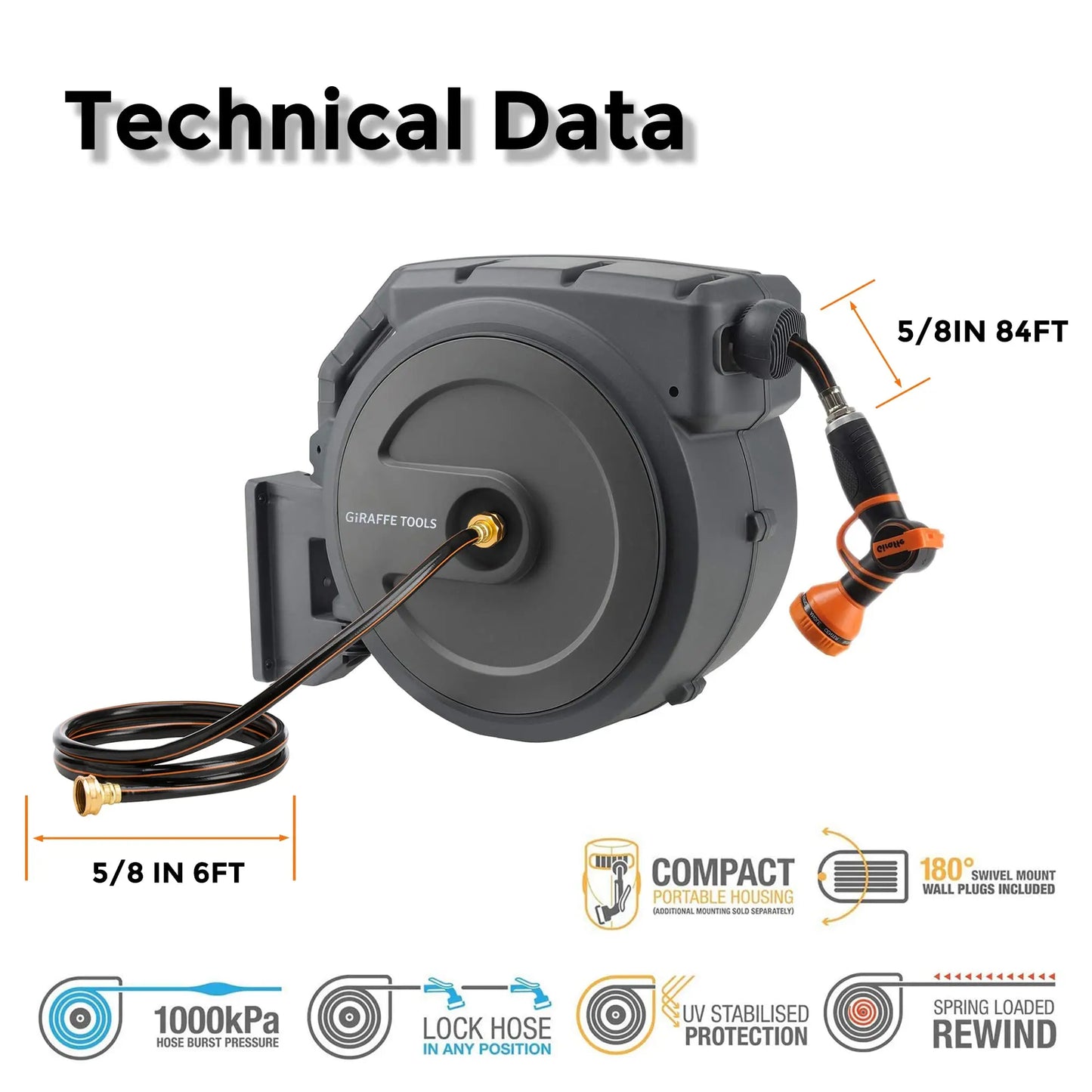 Giraffe Tools AW40 Retractable Hose Reel With Auto Rewind