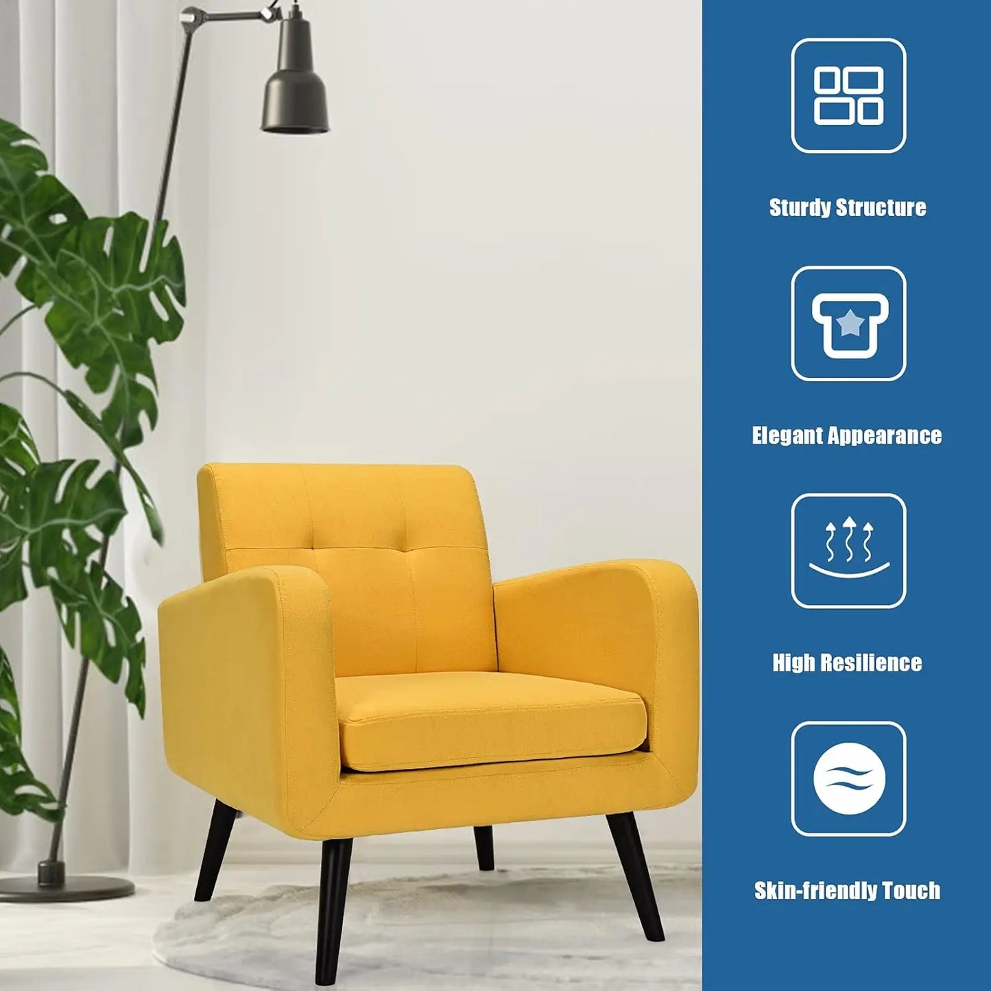 Tufted Linen Accent Chair Modern Armchair For Living Room