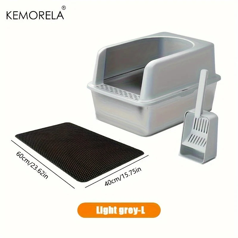 Stainless Steel Litter Box With High Side Lid And Spade