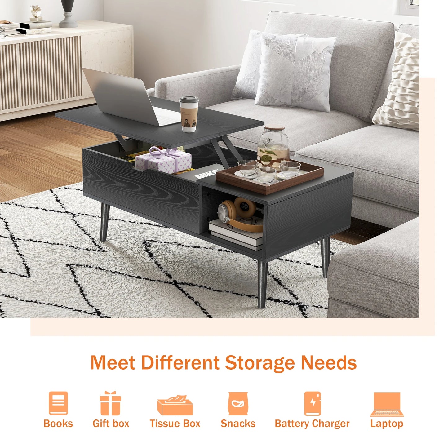 Lift Top Coffee Table With Adjustable Height And Storage