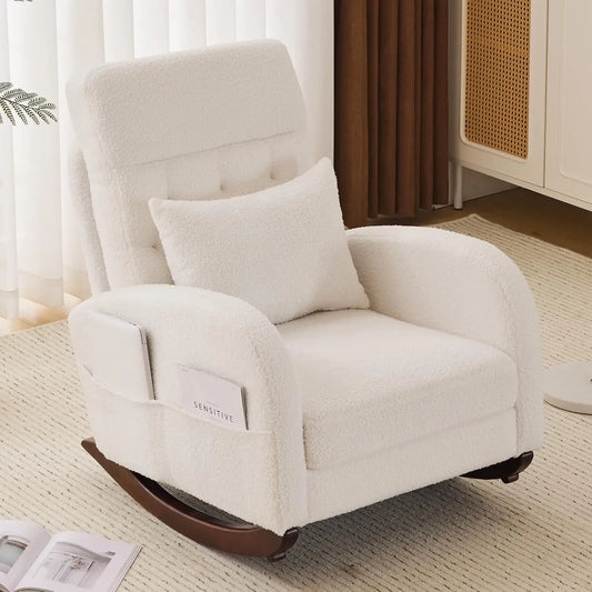 Teddy Fleece Nursery Glider Chair With Boucle Upholstery Side Pockets