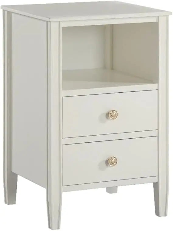 Winsley 2-drawer antique white painted wood storage nightstand