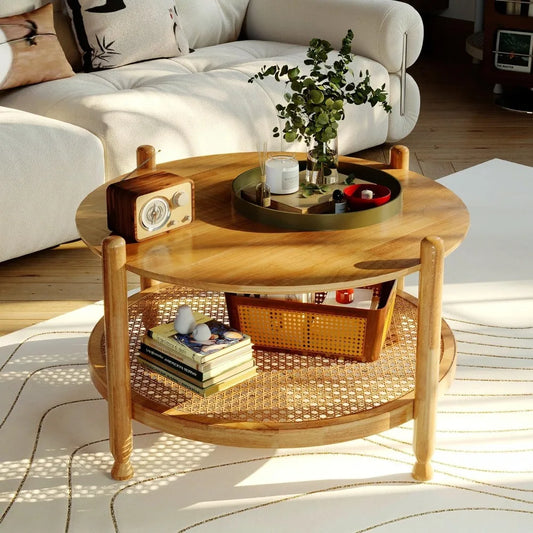 Rattan Coffee Table With Solid Wood Top