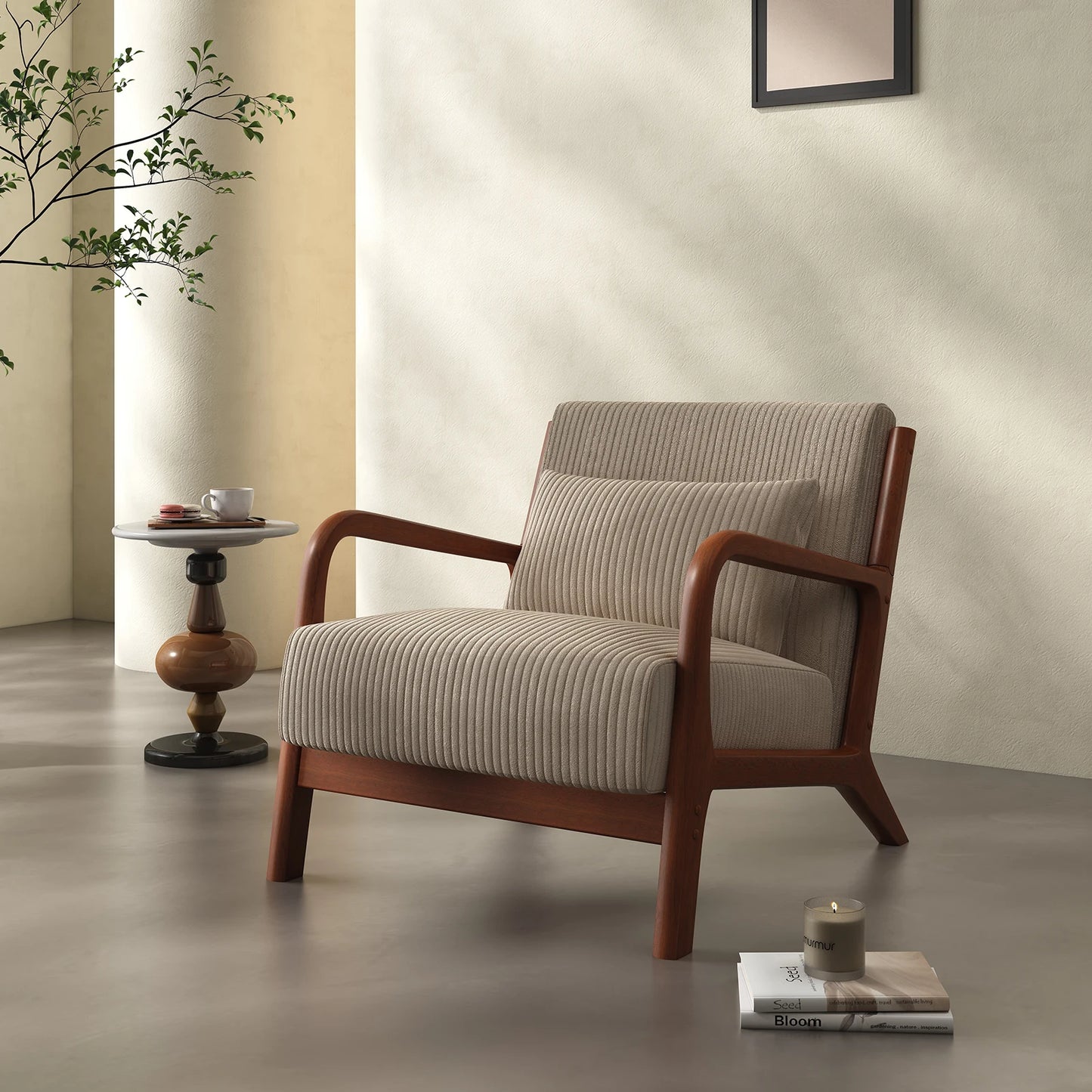 Bedro Mid Century Modern Accent Chair With Solid Wood Frame