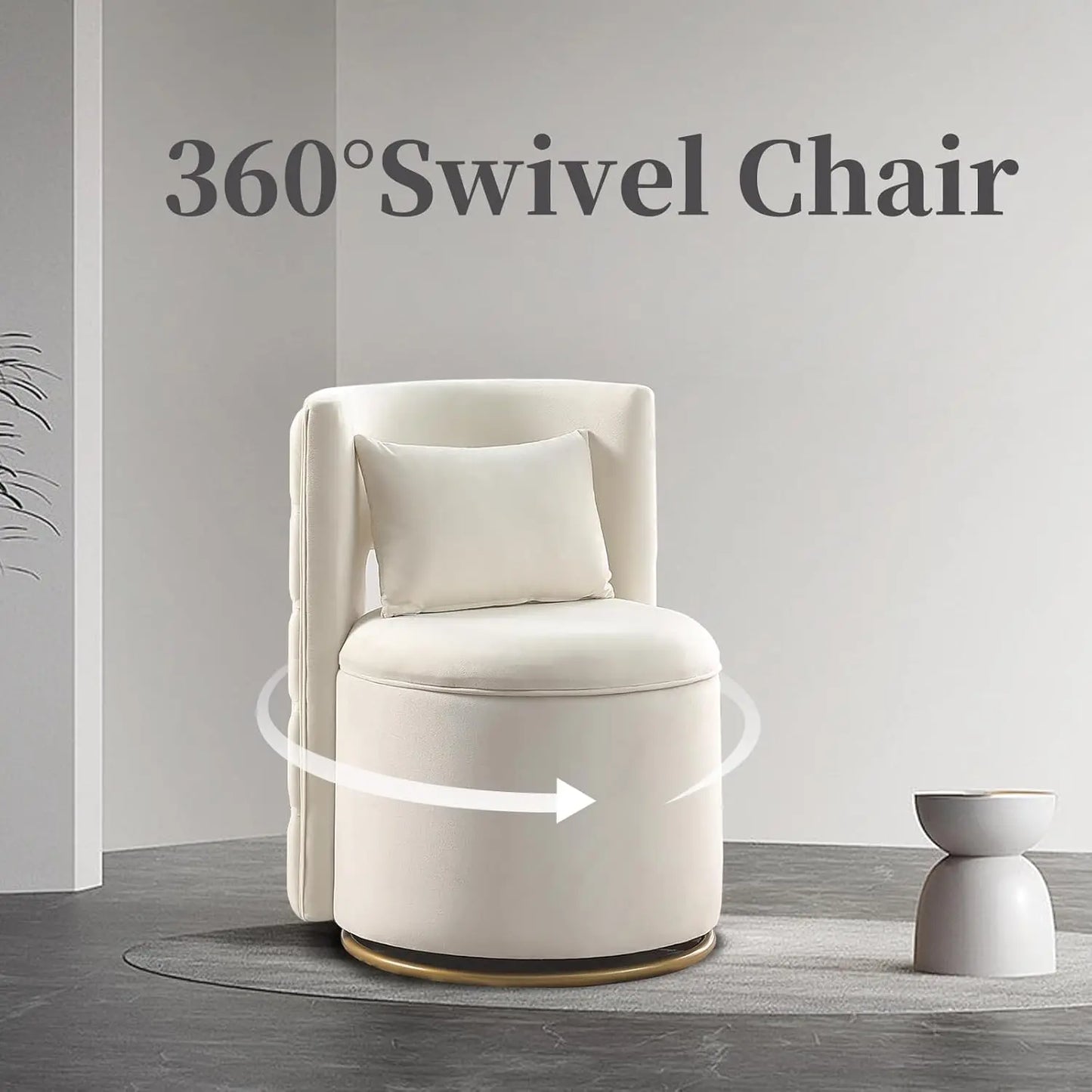 Swivel Storage Velvet Round Vanity Chair With Tufted Back