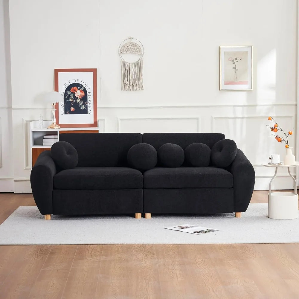 Modern Curved Chenille Sectional Sofa With 5 Decorative Pillows