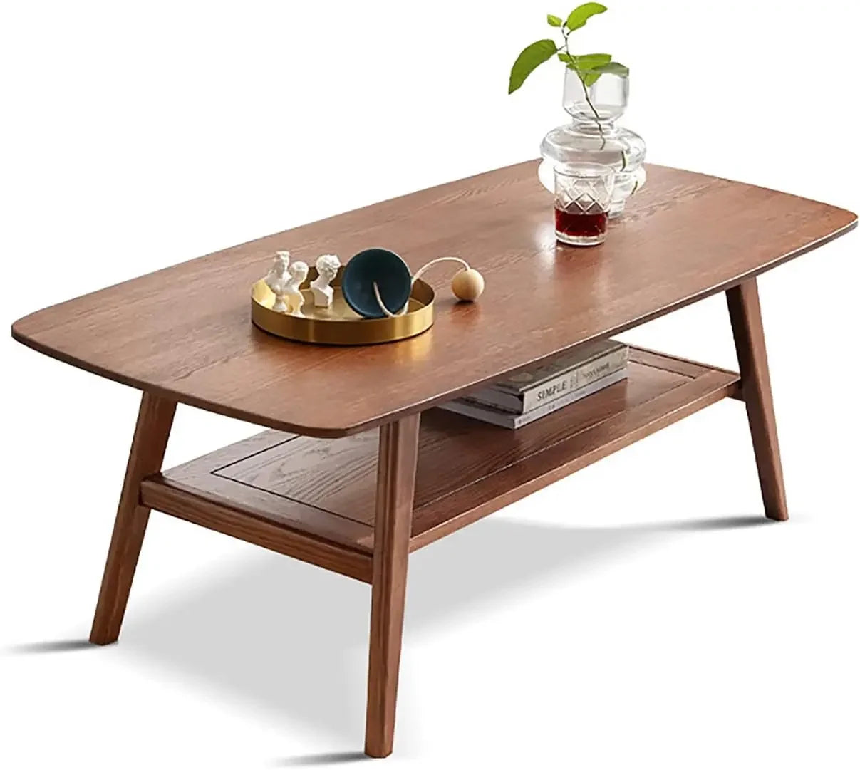 Two Tier Solid Oak Wood Coffee Table With Double Storage
