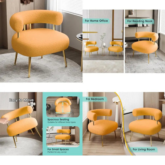 Mid Century Sherpa Boucle Accent Chair For Small Spaces