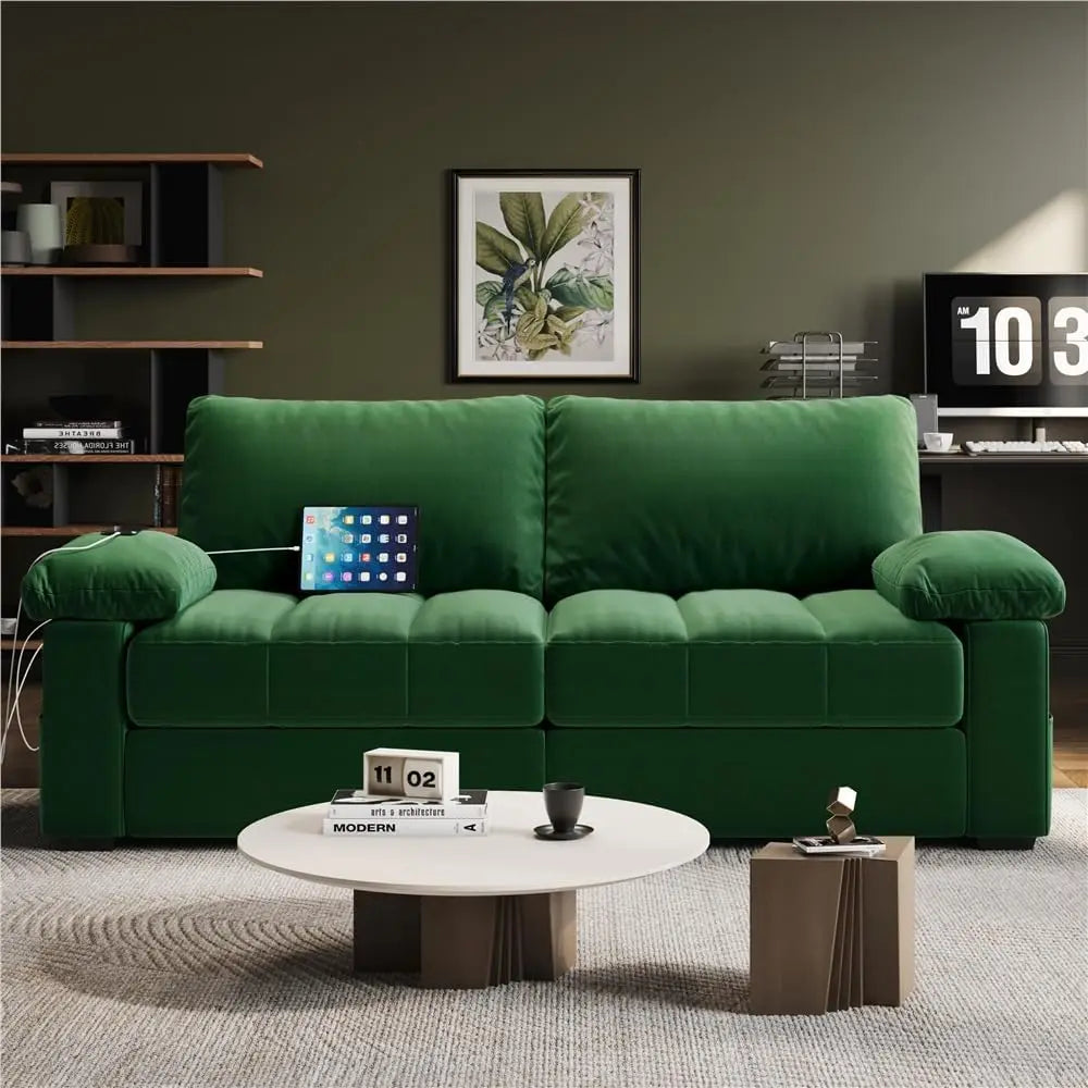 Comfy Velvet Sofa With USB Ports And Removable Cover
