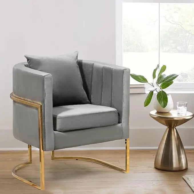 Mid Century Velvet Accent Chair With Barrel Arms Gold Legs