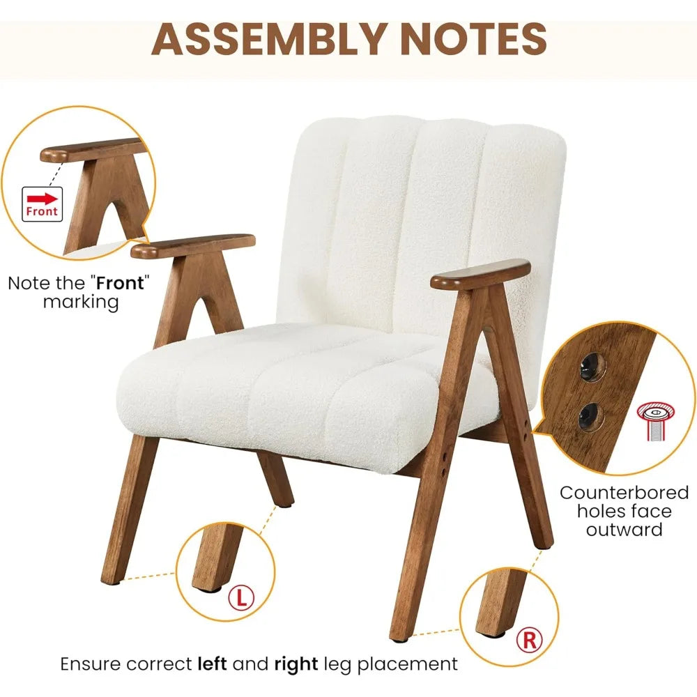 Boucle Fabric Mid Century Accent Chairs Modern Upholstered