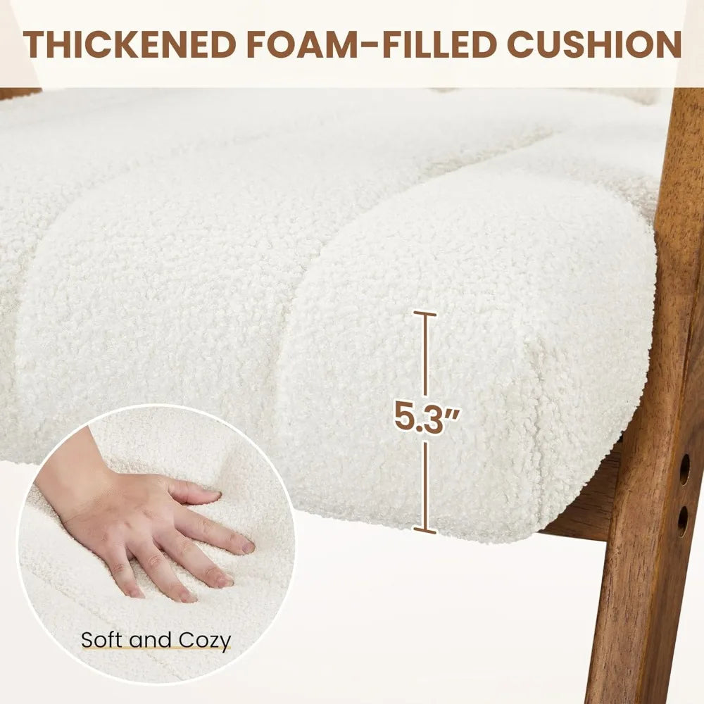 Boucle Fabric Mid Century Accent Chairs Modern Upholstered