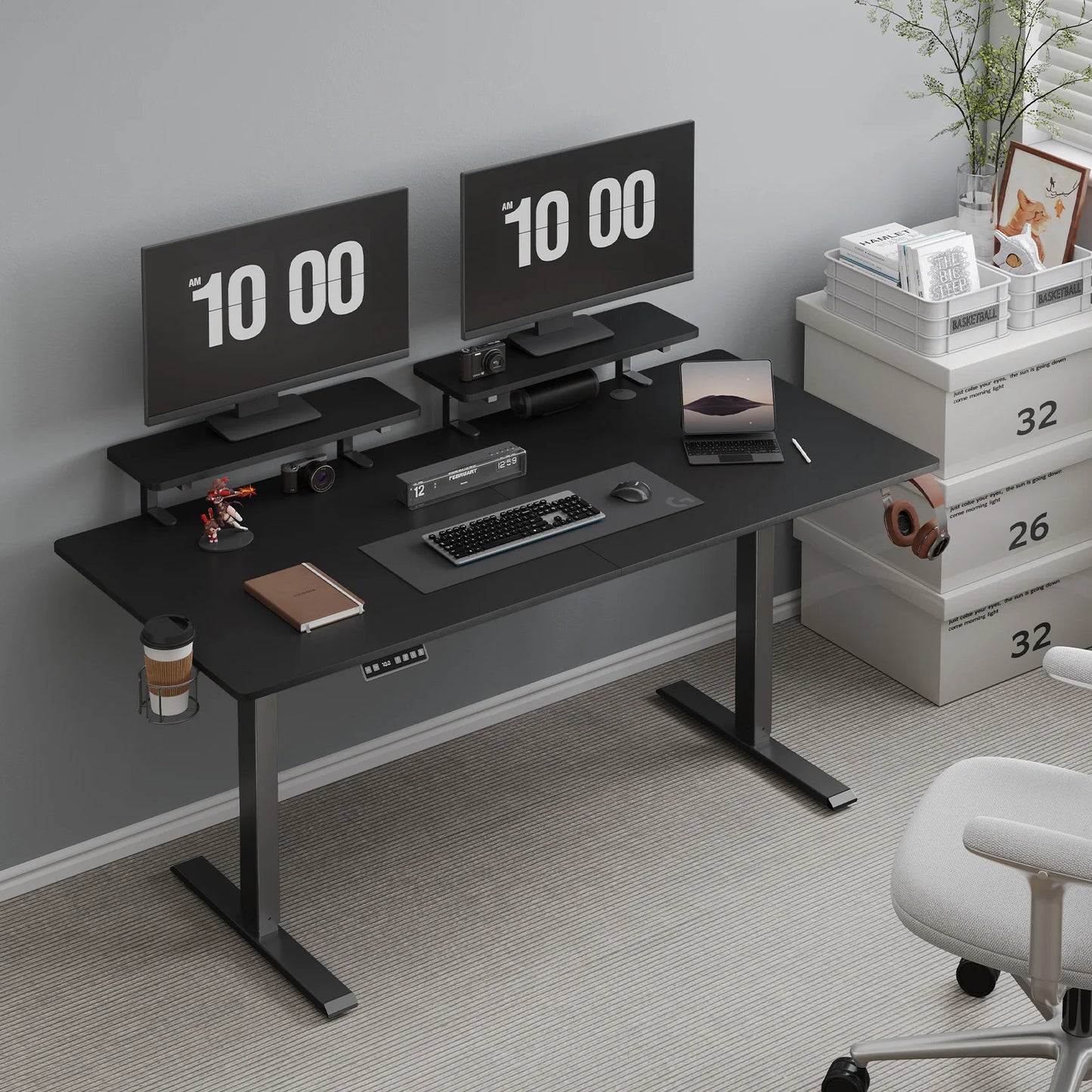 ONBRILL Standing Desk With 2 Adjustable Monitor Shelves