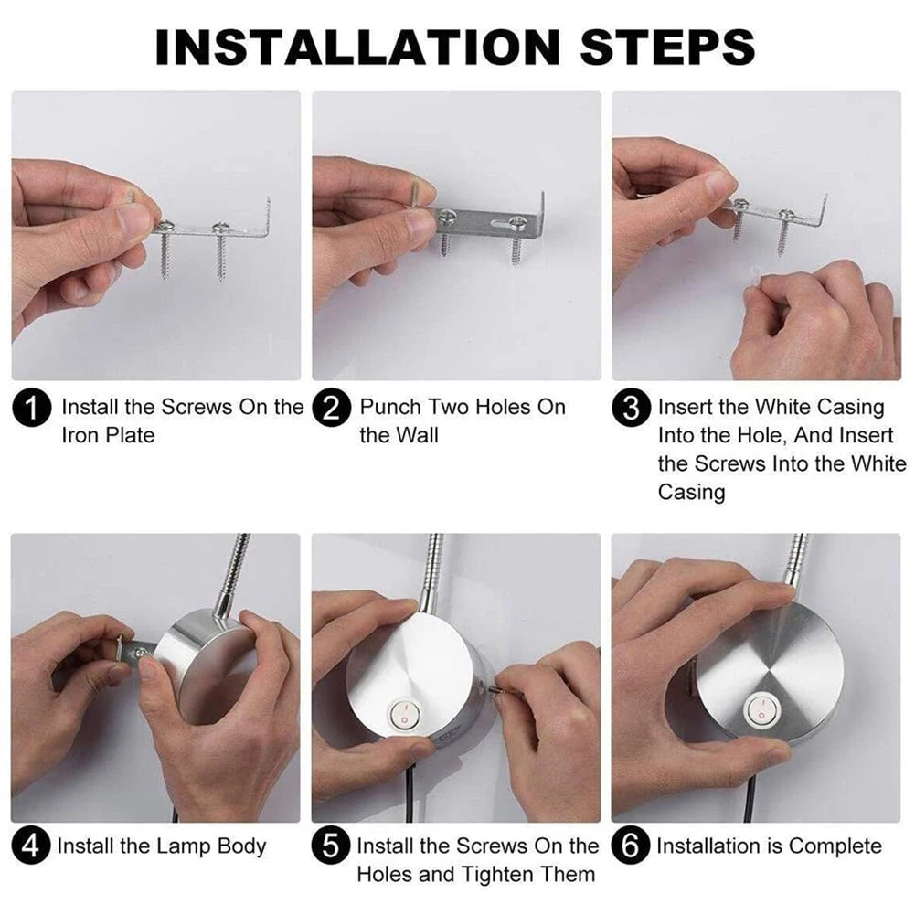 Flexible Wall Mount Night Lamp Gooseneck LED Reading Light