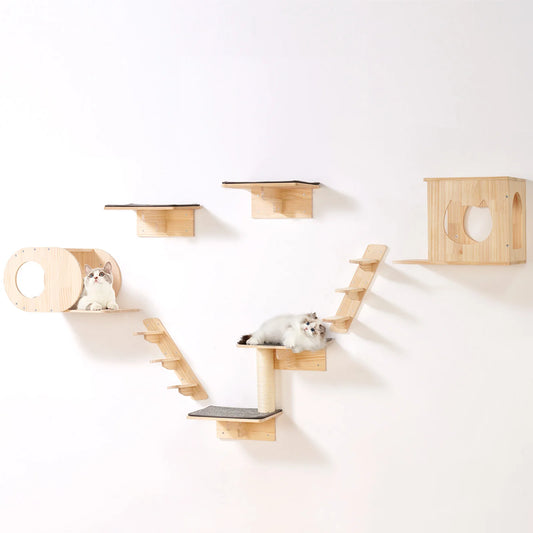 SucceBuy Wall Mounted Cat Shelves and Perches with Jumping Boards and Hammocks Cat Tree