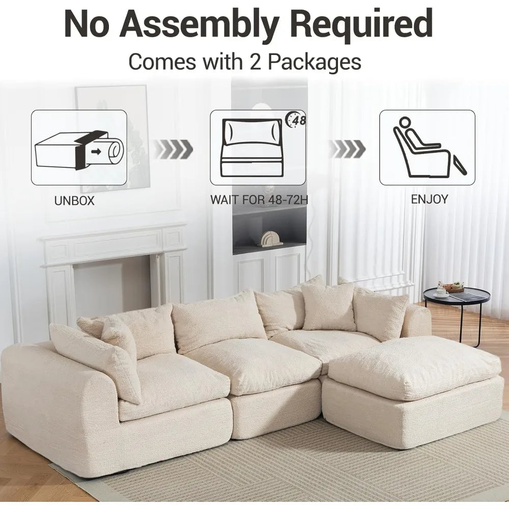 Cloud Modular Sectional Sofa With Ottoman And Deep Fluffy Seat