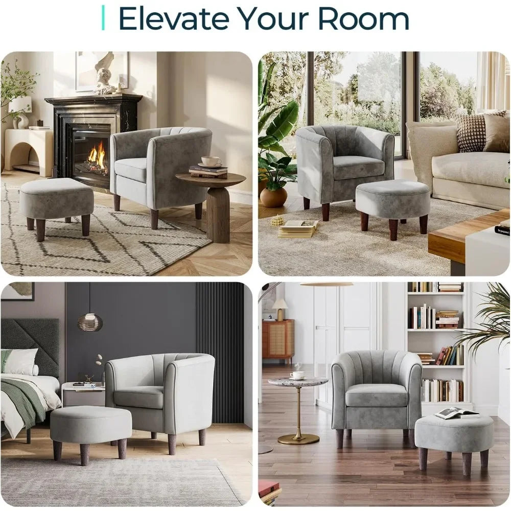 Modern Barrel Chair With Ottoman Plush Round Arm Design