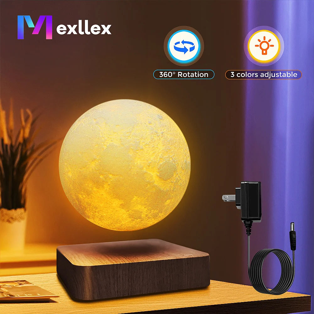 Magnetic Floating Moon Lamp With Wooden Base 3LED Lighting