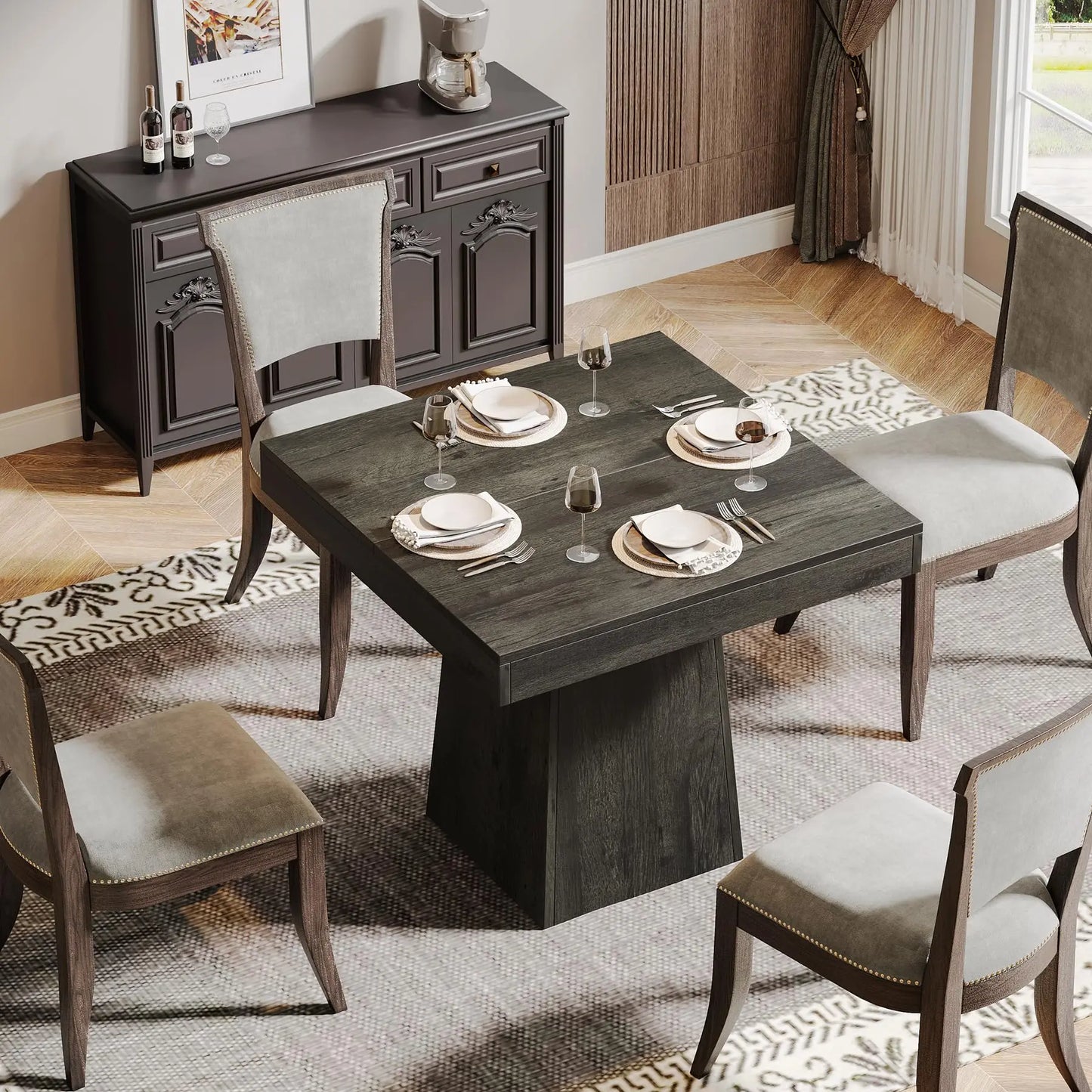 Tribesigns Square Dining Table For Four With Pedestal Base